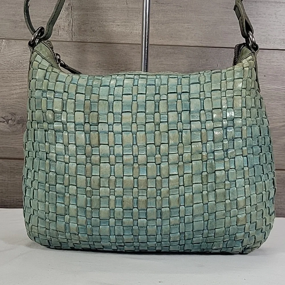 Vilenca Holland for Anthropologie Woven Leather Shoulder Bag in Sage Green
